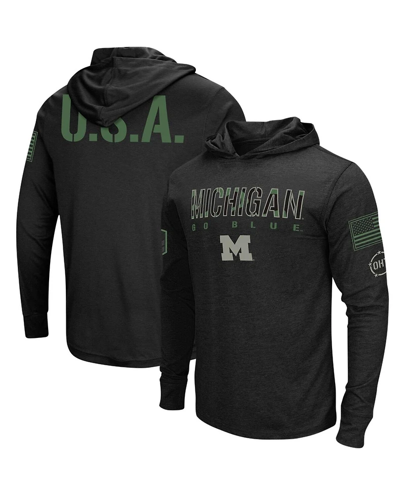 Men's Colosseum Black Michigan Wolverines Big and Tall Oht Military-Inspired Appreciation Tango Long Sleeve Hoodie T-shirt