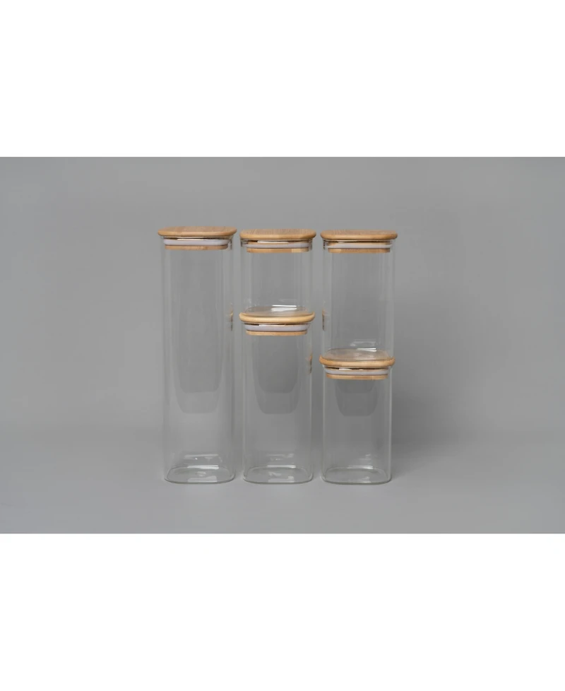 Genicook 5 Pc Glass Food Storage Jars, Borosilicate Glass Canister Set with Bamboo