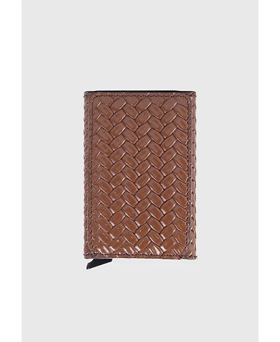 Furniq Uk Men's Genuine Leather Weave Pattern Card Holder