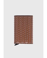 Furniq Uk Men's Genuine Leather Weave Pattern Card Holder
