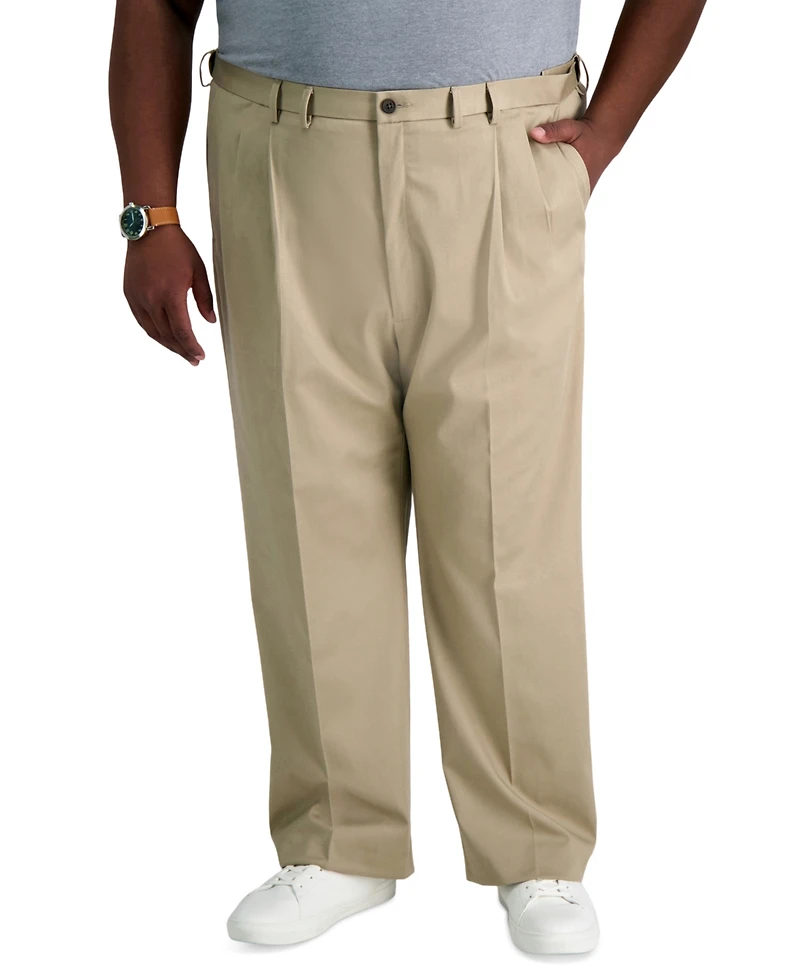 Haggar Men's Big & Tall Premium No Iron Khaki Classic-Fit Pleated Hidden Expandable Waistband Pants