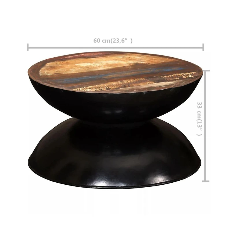 Coffee Table Solid Reclaimed Wood Black Base 23.6"x23.6"x13"