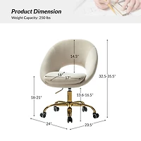 Hulala Home Modern Velvet Office Chair with Adjustable Swivel for Study Vanity