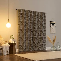 Pedra Paisley Embroidery 100% Blackout Back Tab Curtain Panel