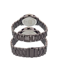 Jones New York Men and Women's Analog Shiny Black Metal Bracelet His Hers Watch 42mm, 32mm Gift Set