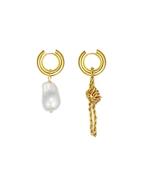 Unique Asymmetrical Rope Chain Baroque Pearl Drop Earrings