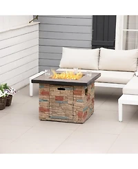 Outsunny 32" Square Propane Gas Fire Pit Table w/ Cover and Lava Rocks,
