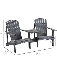 Outsunny Set of 2 Wooden Adirondack Chairs, Outdoor Double Seat with Center Table and Umbrella Hole for Patio, Backyard, Deck, Fire Pit, Grey
