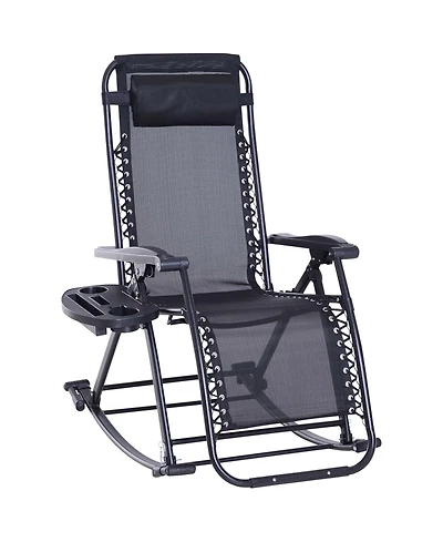 Outsunny Zero Gravity Reclining Rocking Chair, Lounge Rocker, Folding, Pillow, Side Tray, Cup and Phone Holder