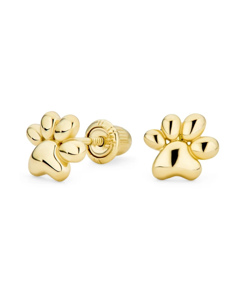 Bling Jewelry Tiny Mini Bff Animal Puppy Kitten Pet Dog Lover Cat Paw Print Stud Earrings 14K Yellow Gold Safety Clutch Screw back