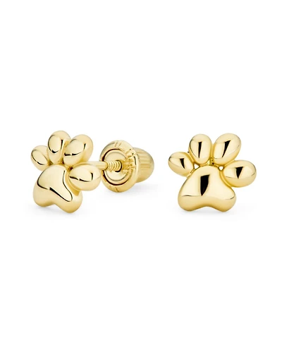 Bling Jewelry Tiny Mini Bff Animal Puppy Kitten Pet Dog Lover Cat Paw Print Stud Earrings 14K Yellow Gold Safety Clutch Screw back