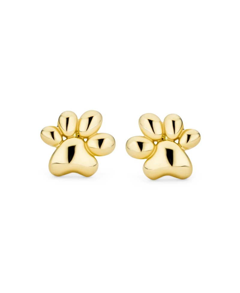 Bling Jewelry Tiny Mini Bff Animal Puppy Kitten Pet Dog Lover Cat Paw Print Stud Earrings 14K Yellow Gold Safety Clutch Screw back