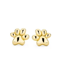 Bling Jewelry Tiny Mini Bff Animal Puppy Kitten Pet Dog Lover Cat Paw Print Stud Earrings 14K Yellow Gold Safety Clutch Screw back