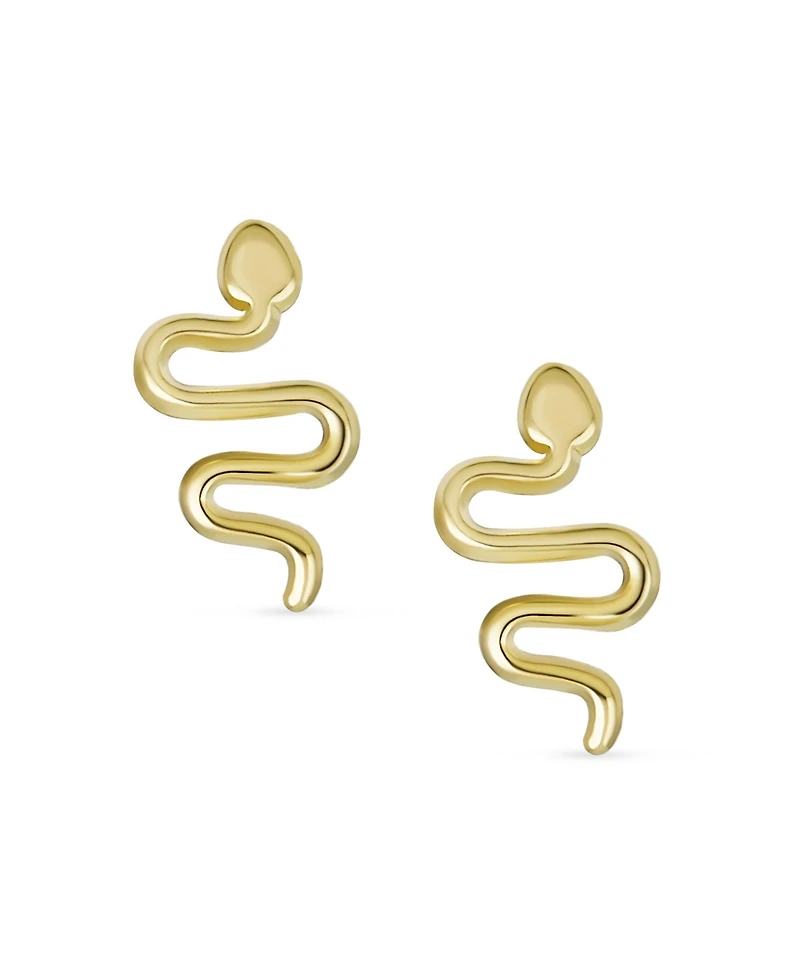 Bling Jewelry Minimalist Tiny Mini Garden Reptile Serpent Snake Stud Earrings 14K Yellow Gold Safety Clutch Screw back