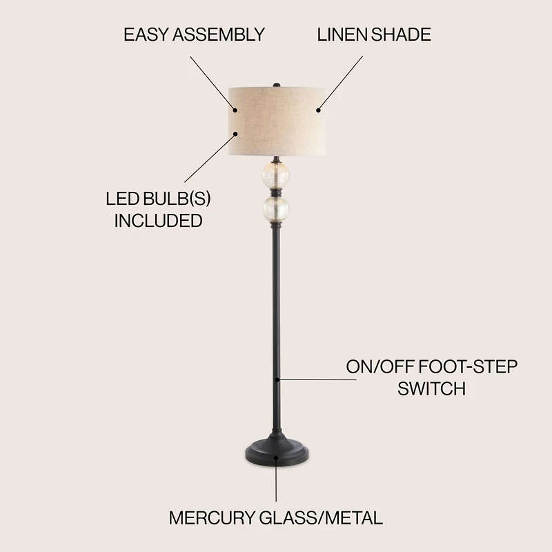 Jonathan Y January Glassmetal Led Floor Lamp