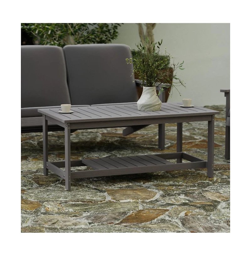 Riviera All-Weather Poly Resin Wood Two Tiered Adirondack Slatted Coffee Conversation Table