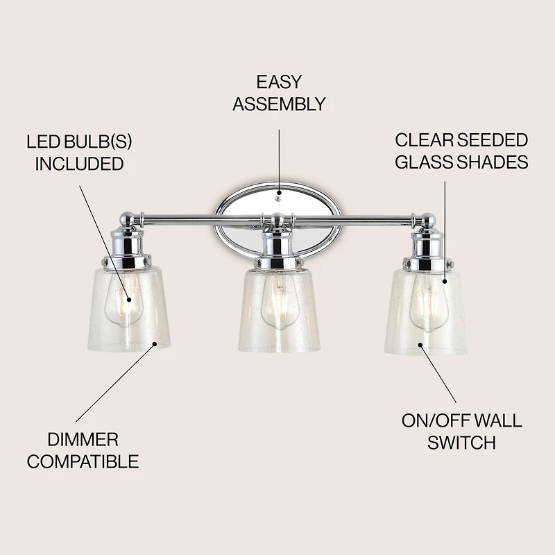 Beverly Iron/Seeded Glass Classic Cottage Led Vanity Light