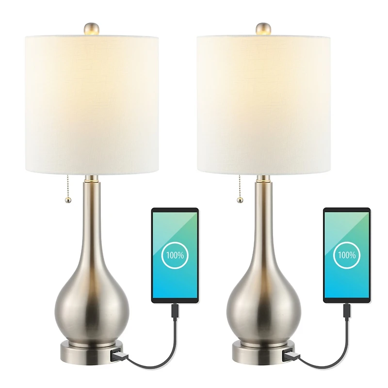 Tyler Modern Classic Gourd Iron Led Table Lamp with Dual Usb Charging Port (Set of 2)