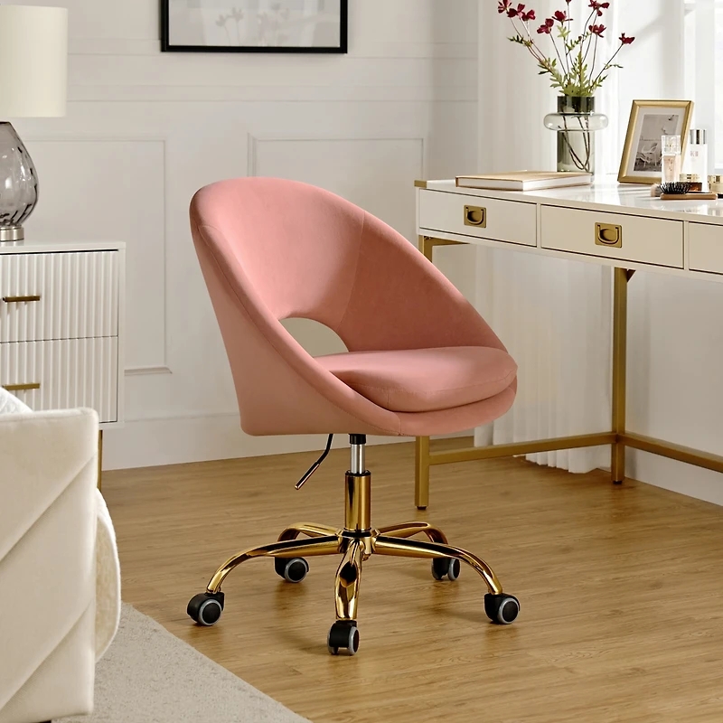 Hulala Home Modern Velvet Office Chair with Adjustable Swivel for Study Vanity