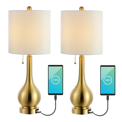 Tyler Modern Classic Gourd Iron Led Table Lamp with Dual Usb Charging Port (Set of 2)