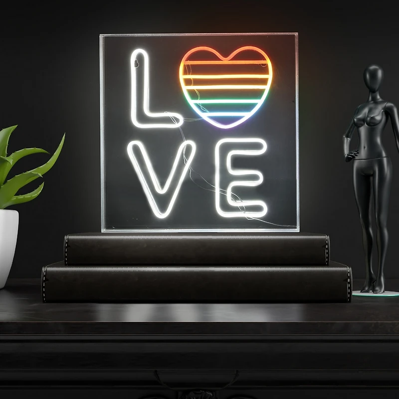Jonathan Y Love Square Contemporary Glam Acrylic Box Usb Operated Led Neon Light
