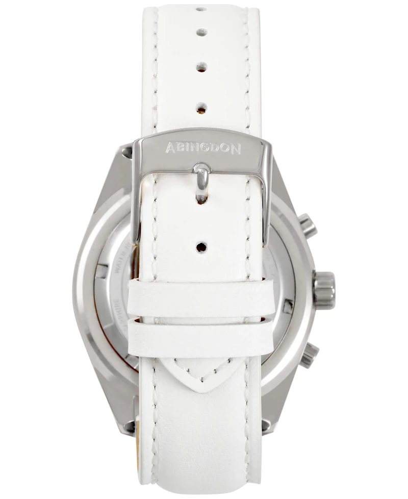 Abingdon Co. Women's Katherine Chronograph White Leather Strap Steel Watch 40mm