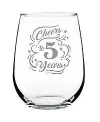 Bevvee Cheers to 5 Years 5th Anniversary Gifts Stem Less Wine Glass, 17 oz