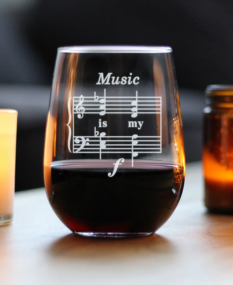 Bevvee Music is my Forte Musician Gifts Stem Less Wine Glass, 17 oz