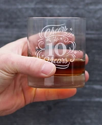 Bevvee Cheers to 10 Years 10th Anniversary Gifts Whiskey Rocks Glass, 10 oz