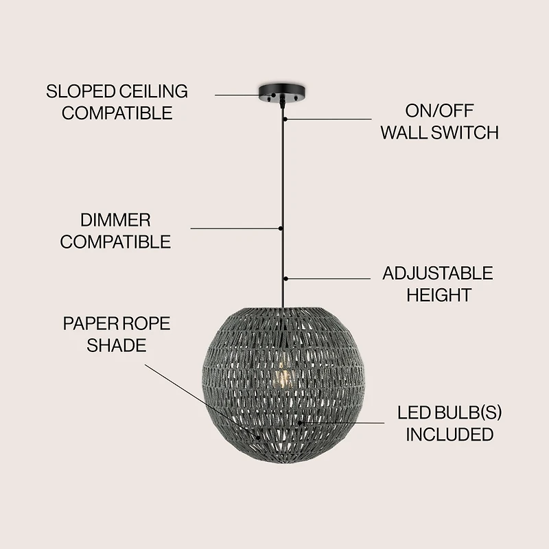 Luna Bohemian Modern Woven Rattan iron Led Pendant