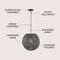 Luna Bohemian Modern Woven Rattan iron Led Pendant