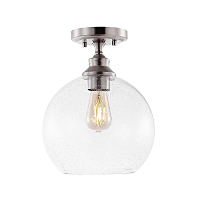 Jonathan Y Marla Bohemian Farmhouse Iron/Seeded Glass Led Semi Flush Mount