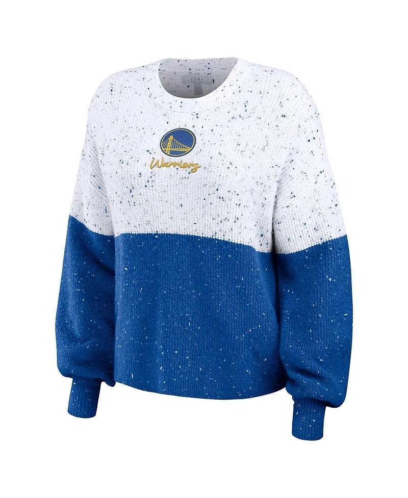 Women's Wear by Erin Andrews White, Royal Golden State Warriors Color-Block Pullover Sweater