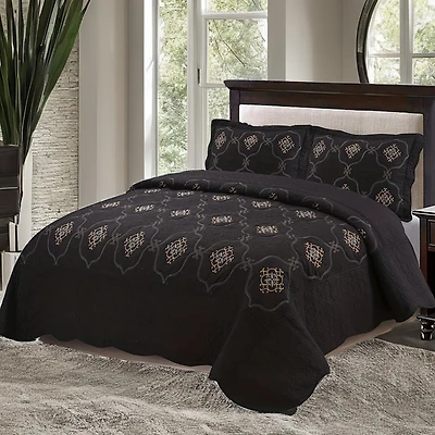 MarCielo 3 Piece Quilted Embroidery Quilts Bedspreads Set Emma Queen