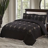 MarCielo 3 Piece Quilted Embroidery Quilts Bedspreads Set Emma Queen