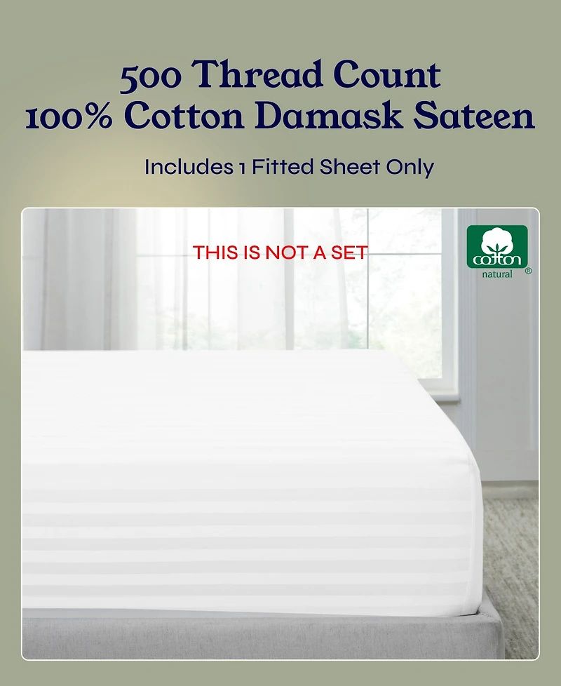 Striped 500 Thread Count Fitted Sheet Only, 100% Cotton Sateen, Fully Elasticized with Deep Pockets by California Design Den