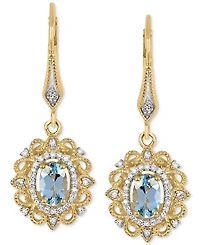 Aquamarine (3/4 ct. t.w.) & Diamond (1/8 ct. t.w.) Halo Drop Earrings in 14k Gold-Plated Sterling Silver