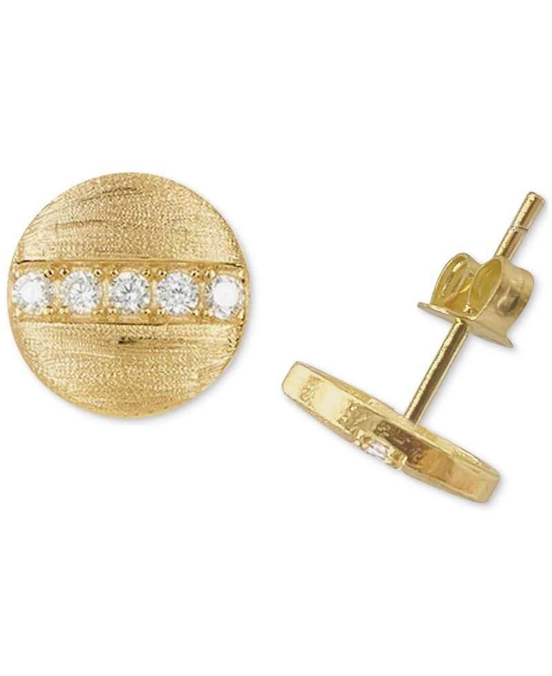 Adornia 14k Gold-Plated Pave Line Round Disc Stud Earrings