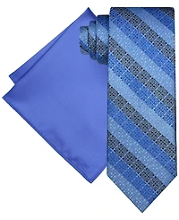 Steve Harvey Men's Grid Stripe Tie & Solid Pocket Square Set