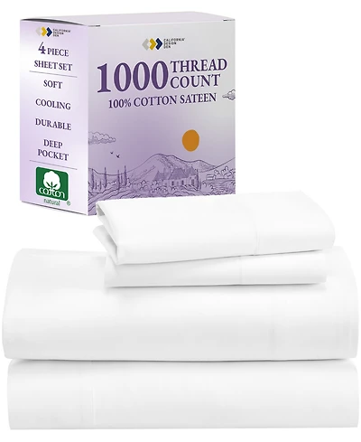Luxury 1000 Thread Count Bed Sheets Set - 100% Cotton Sateen - Soft, Thick & Deep Pocket