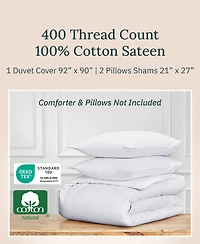 Luxury 3-Piece Duvet Cover Set - 400 Thread Count 100% Cotton Sateen, Comforter with 2 Pillow Shams by California Design Den