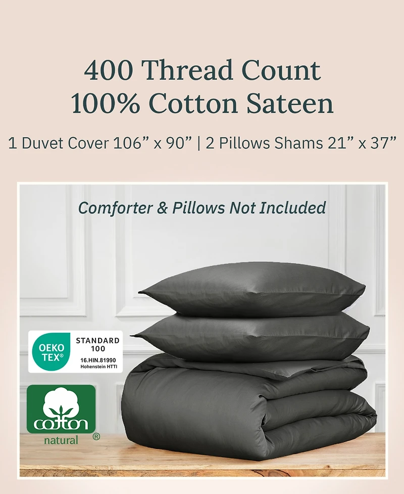 Luxury 3-Piece Duvet Cover Set - 400 Thread Count 100% Cotton Sateen