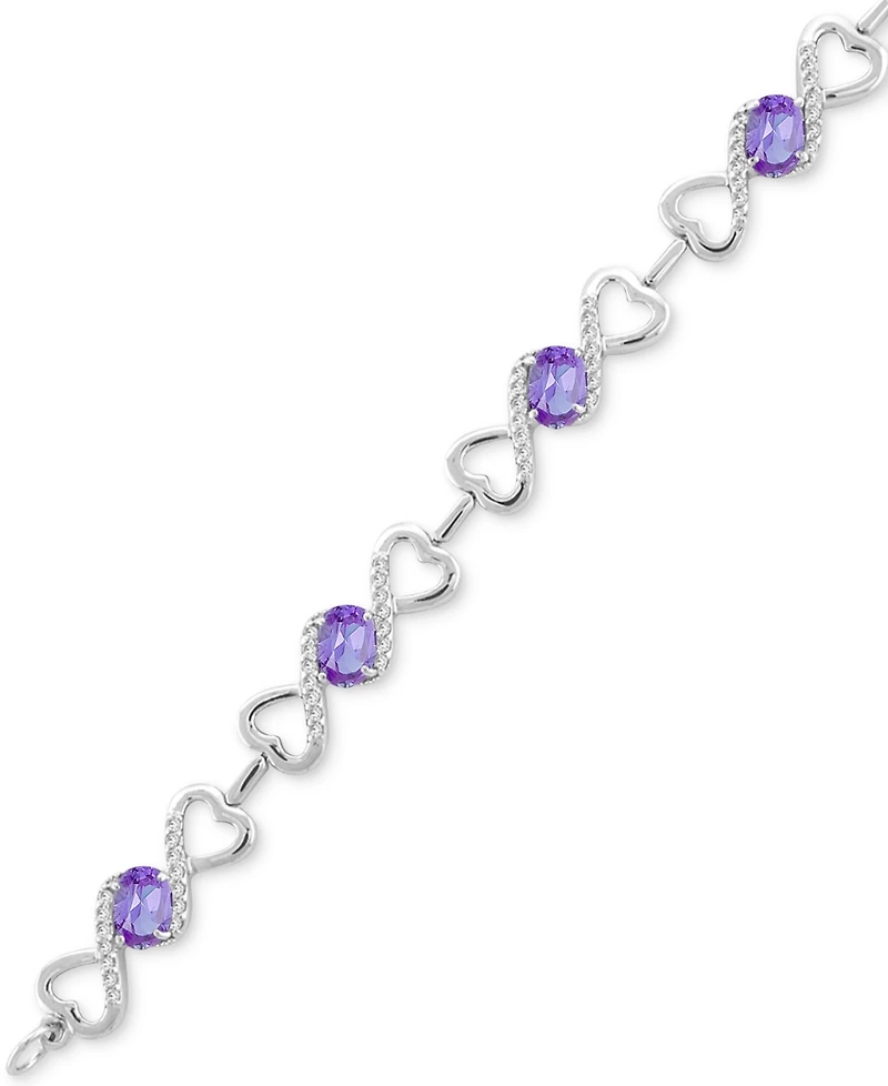 Amethyst (3-1/2 ct. t.w) & White Topaz Heart Link Bracelet in Sterling Silver