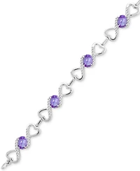 Amethyst (3-1/2 ct. t.w) & White Topaz Heart Link Bracelet in Sterling Silver