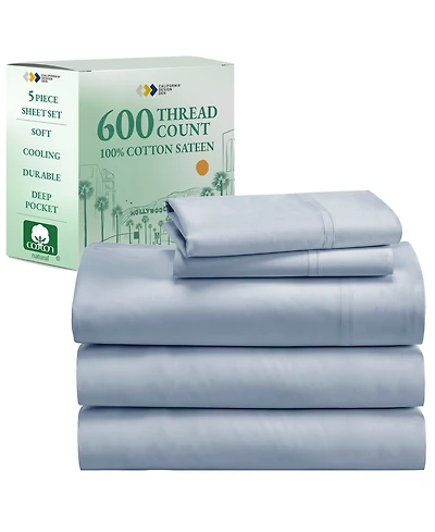5-Star Luxury Sheet Set, 600 Thread Count Cotton Sateen, Soft & Crisp Bed Sheets