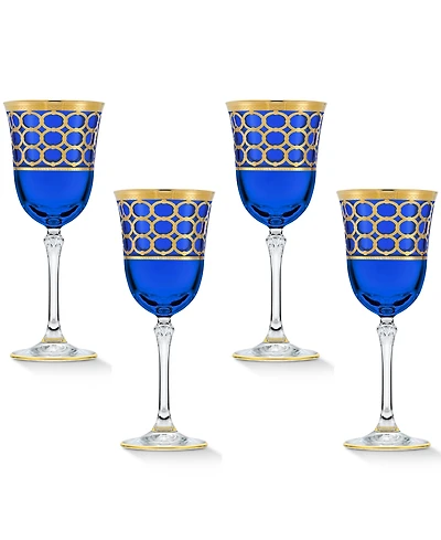 Lorren Home Trends Cobalt Blue Red Wine Goblet with Gold-Tone Rings, Set of 4