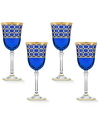 Lorren Home Trends Cobalt Blue Wine Goblet with Gold-Tone Rings