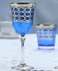 Lorren Home Trends Cobalt Blue White Wine Goblet with Gold-Tone Rings, Set of 4