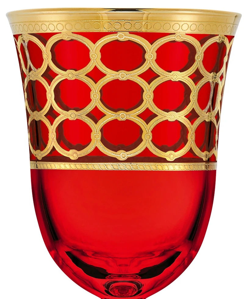 Lorren Home Trends Deep Red Colored Red Wine Goblet with Gold-Tone Rings, Set of 4