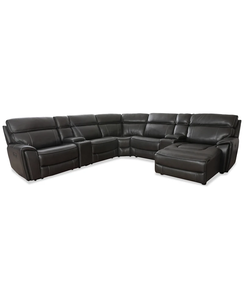 Closeout! Hutchenson 132.5" 7-Pc. Zero Gravity Leather Sectional with 2 Power Recliners, Chaise and 2 Consoles, Created for Macy's